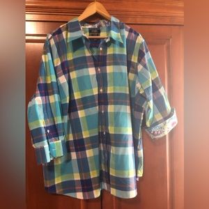 Chaps Turquoise Plaid Blouse Size 3X